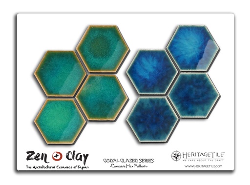 [XKJTS212] Sample Card - Godai Glazed Concave Hex (Sea Green and Midnight Blue)